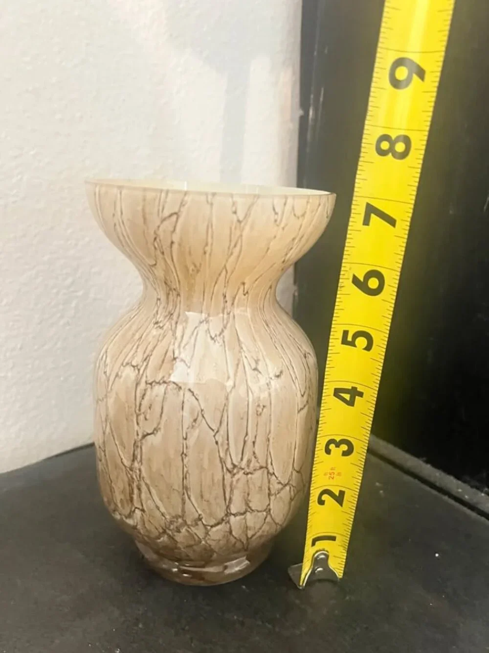 Vintage Hand Blown Glass Vase with Craquelure Pattern likely Polish